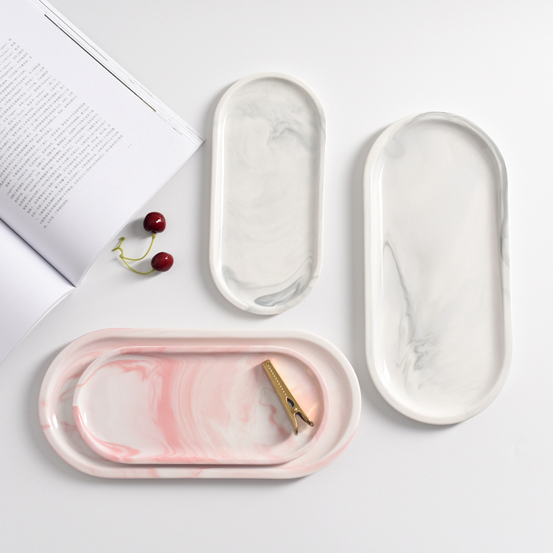 Marble Serving Board - Nordic Marble Texture Tray Ceramic Oval