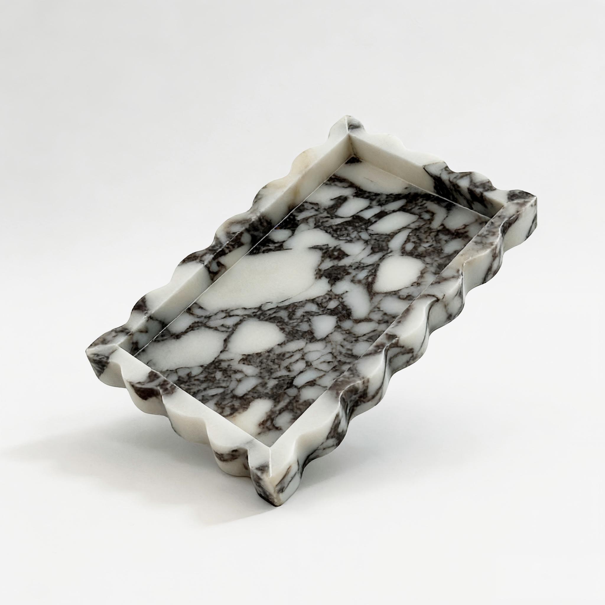 Marble Serving Board - Calacatta Viola Scalloped Marble Tray, Natural